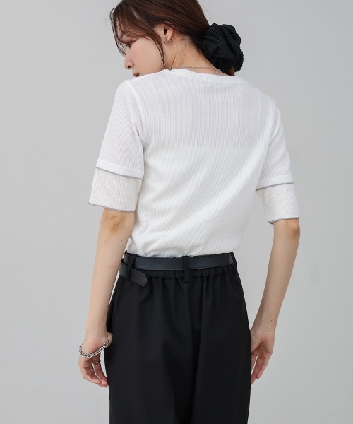 Bab(バブ)の「袖切り替えメローリブカットソー(Tシャツ/カットソー・レディース・イエロー/ベージュ/ブラック/オフホワイト・M)」の14枚目の写真