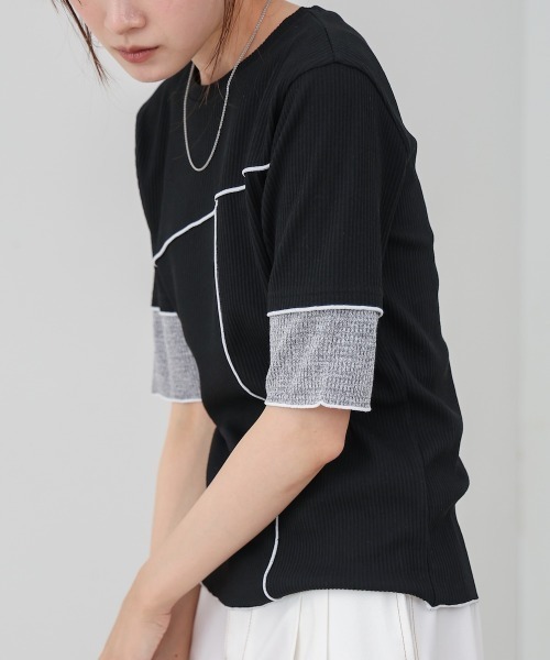 Bab(バブ)の「袖切り替えメローリブカットソー(Tシャツ/カットソー・レディース・イエロー/ベージュ/ブラック/オフホワイト・M)」の15枚目の写真