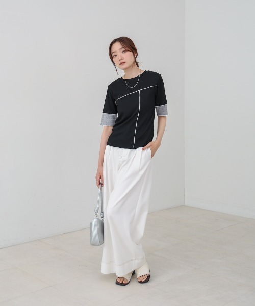Bab(バブ)の「袖切り替えメローリブカットソー(Tシャツ/カットソー・レディース・イエロー/ベージュ/ブラック/オフホワイト・M)」の16枚目の写真