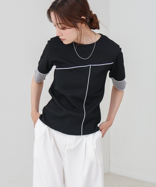 Bab(バブ)の「袖切り替えメローリブカットソー(Tシャツ/カットソー・レディース・イエロー/ベージュ/ブラック/オフホワイト・M)」の17枚目の写真
