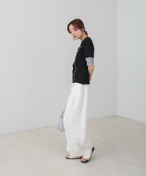 Bab(バブ)の「袖切り替えメローリブカットソー(Tシャツ/カットソー・レディース・イエロー/ベージュ/ブラック/オフホワイト・M)」の18枚目の写真