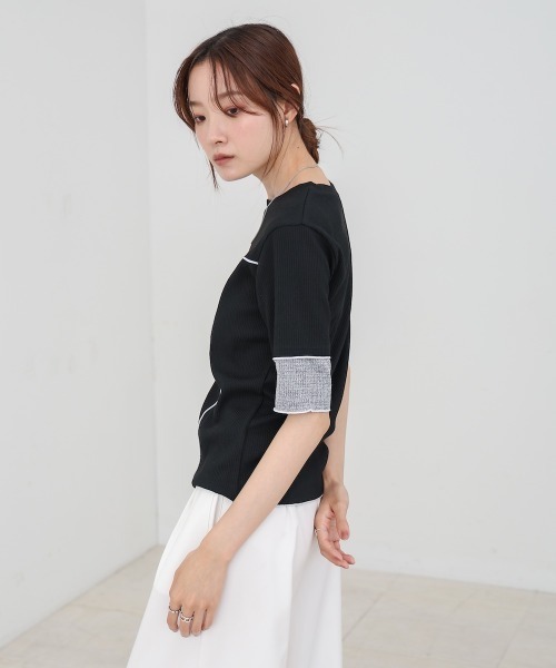 Bab(バブ)の「袖切り替えメローリブカットソー(Tシャツ/カットソー・レディース・イエロー/ベージュ/ブラック/オフホワイト・M)」の19枚目の写真