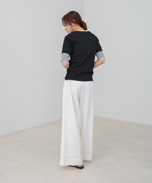 Bab(バブ)の「袖切り替えメローリブカットソー(Tシャツ/カットソー・レディース・イエロー/ベージュ/ブラック/オフホワイト・M)」の21枚目の写真