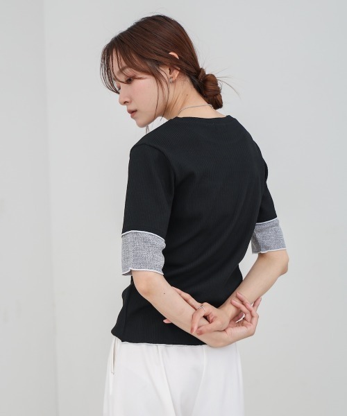 Bab(バブ)の「袖切り替えメローリブカットソー(Tシャツ/カットソー・レディース・イエロー/ベージュ/ブラック/オフホワイト・M)」の22枚目の写真
