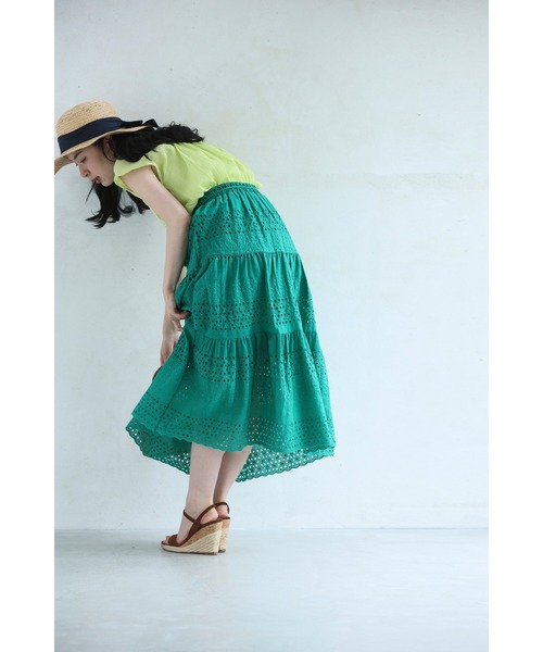 cawaii（カワイイ）の「鮮やかグリーンのパンチングレースミディアムスカート（紐付き）（スカート・レディース・グリーン・FREE）」の19枚目の写真