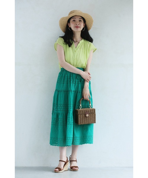 cawaii（カワイイ）の「鮮やかグリーンのパンチングレースミディアムスカート（紐付き）（スカート・レディース・グリーン・FREE）」の11枚目の写真