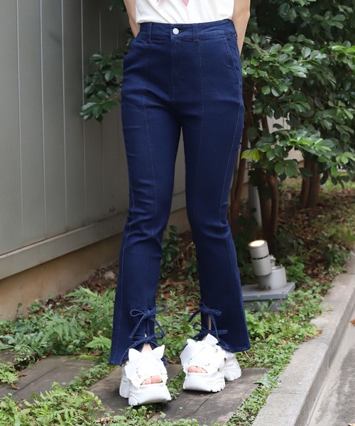 裾リボンデニムパンツ