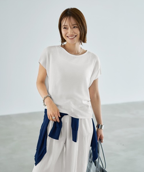ニット セーター Tシャツみたいな微シアー麻調ニットトップス レディース STYLE DELI ニット セーター Tシャツみたいな微シアー麻調ニット
