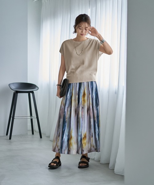 STYLE DELI(スタイルデリ)の「Tシャツみたいな微シアー麻調ニットトップス(ニット/セーター・レディース・グレー/ベージュ/ホワイト・FREE)」の8枚目の写真