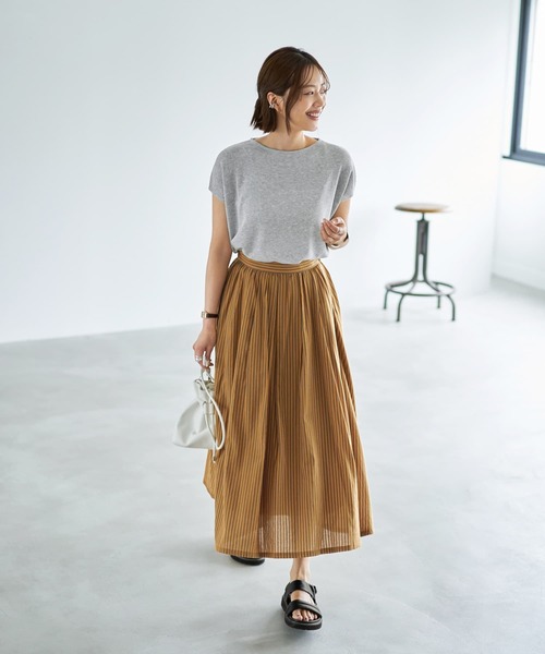 ニット セーター Tシャツみたいな微シアー麻調ニットトップス レディース Tシャツみたいな微シアー麻調ニットトップス（ニット/セーター