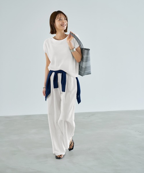 ニット セーター Tシャツみたいな微シアー麻調ニットトップス レディース Tシャツみたいな微シアー麻調ニットトップス（ニット/セーター