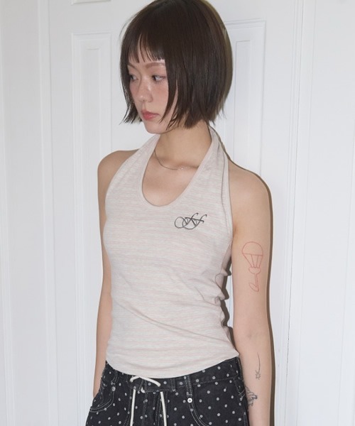 キャミソール FANCY CLUB/ファンシークラブ Stripe Open-back Halterneck ホールターネック トップス FANCY CLUB/ファンシークラブ Stripe Open-back Halterneck