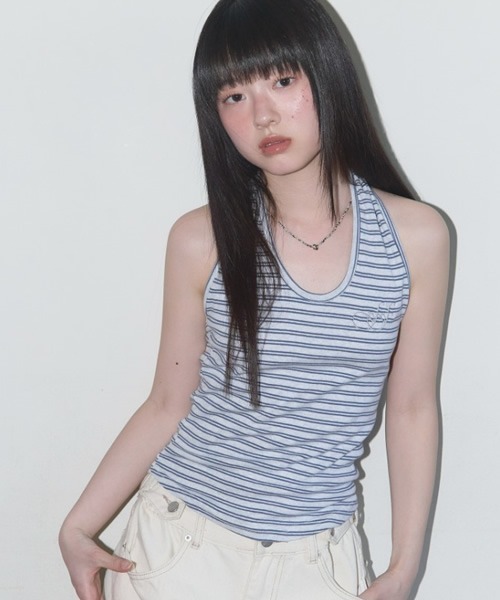 キャミソール FANCY CLUB/ファンシークラブ Stripe Open-back Halterneck ホールターネック トップス FANCY CLUB/ファンシークラブ Stripe Open-back Halterneck
