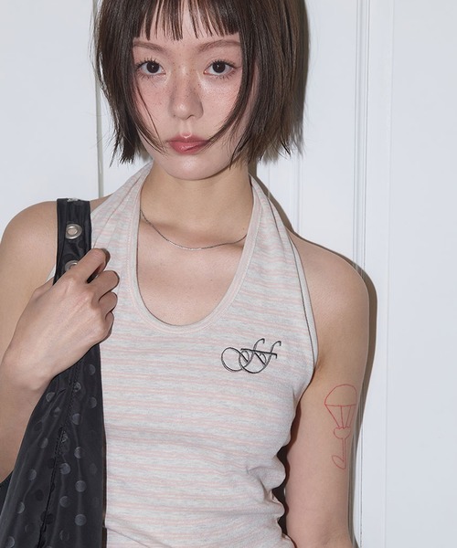 FANCY CLUB（ファンシークラブ）の「FANCY CLUB/ファンシークラブ Stripe Open-back Halterneck ホールターネック トップス（キャミソール・レディース・ピンク/ブルー・ONE SIZE）」の14枚目の写真