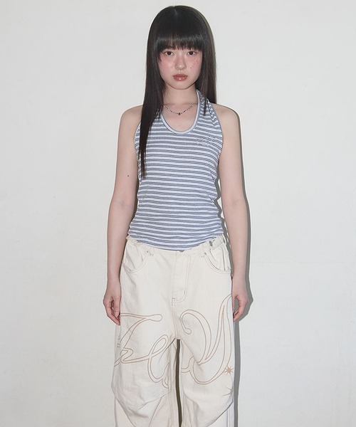 FANCY CLUB（ファンシークラブ）の「FANCY CLUB/ファンシークラブ Stripe Open-back Halterneck ホールターネック トップス（キャミソール・レディース・ピンク/ブルー・ONE SIZE）」の9枚目の写真