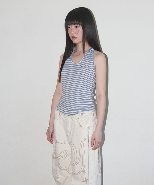 FANCY CLUB（ファンシークラブ）の「FANCY CLUB/ファンシークラブ Stripe Open-back Halterneck ホールターネック トップス（キャミソール・レディース・ピンク/ブルー・ONE SIZE）」の10枚目の写真