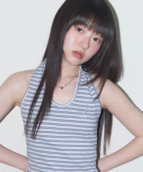 FANCY CLUB（ファンシークラブ）の「FANCY CLUB/ファンシークラブ Stripe Open-back Halterneck ホールターネック トップス（キャミソール・レディース・ピンク/ブルー・ONE SIZE）」の5枚目の写真