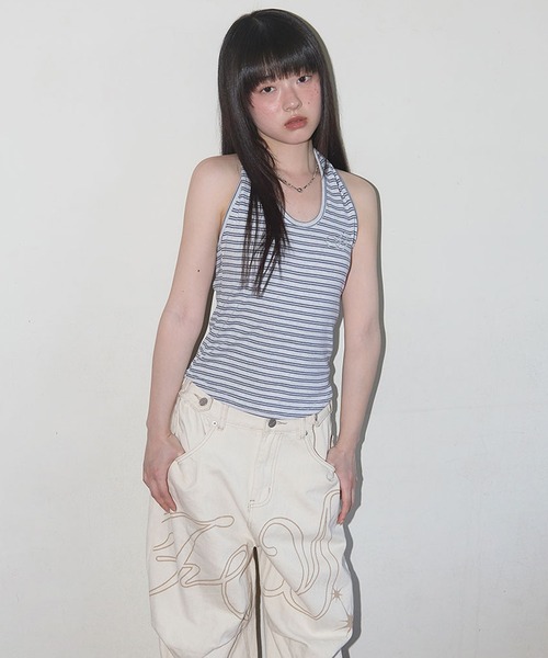 FANCY CLUB（ファンシークラブ）の「FANCY CLUB/ファンシークラブ Stripe Open-back Halterneck ホールターネック トップス（キャミソール・レディース・ピンク/ブルー・ONE SIZE）」の8枚目の写真