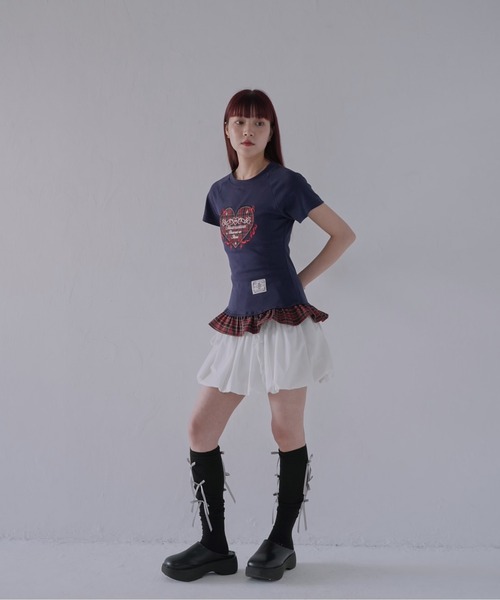 Uenui（ウニュイ）の「【 cunii 】 チェックハートフリルTシャツ（Tシャツ/カットソー・レディース・ネイビー/グレー・FREE）」の10枚目の写真