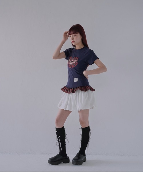 Uenui（ウニュイ）の「【 cunii 】 チェックハートフリルTシャツ（Tシャツ/カットソー・レディース・ネイビー/グレー・FREE）」の13枚目の写真