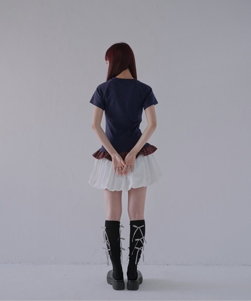 Uenui（ウニュイ）の「【 cunii 】 チェックハートフリルTシャツ（Tシャツ/カットソー・レディース・ネイビー/グレー・FREE）」の16枚目の写真