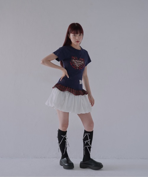 Uenui（ウニュイ）の「【 cunii 】 チェックハートフリルTシャツ（Tシャツ/カットソー・レディース・ネイビー/グレー・FREE）」の21枚目の写真