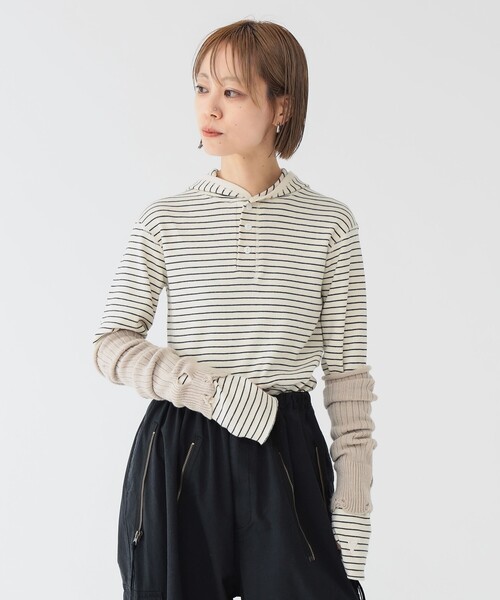 maturely(マチュアリー)の「【別注】Healthknit × maturely / フーデッド ヘンリー ロングスリーブ(Tシャツ/カットソー・レディース・その他/ブラック/ナチュラル・ONE SIZE)」の3枚目の写真