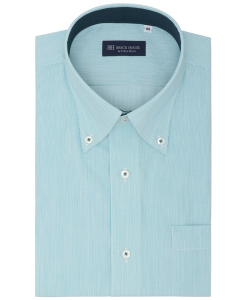 TOKYO SHIRTS(トウキョウシャツ)の「【吸水速乾】 形態安定ノンアイロン ボタンダウン 半袖ビジネスワイシャツ(ビジネスシャツ・メンズ・グリーン・首回り43cm/首回り41cm/首回り39cm/首回り42cm/首回り37cm)」の1枚目の写真