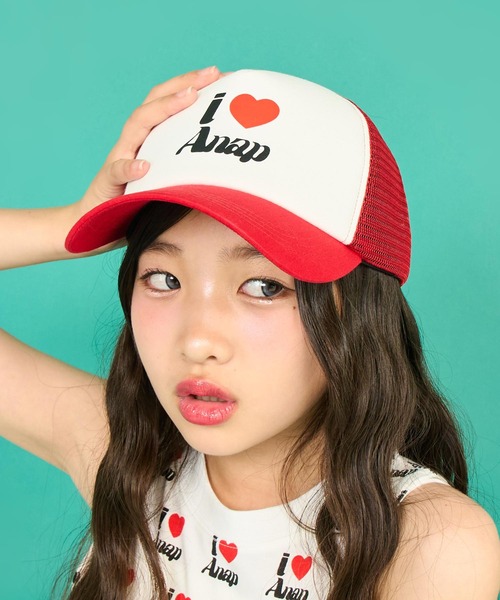 ANAP GｉRL（アナップガール）の「ILOVE ANAP メッシュキャップ（キャップ・キッズ・レッド/ブラック・FREE）」の2枚目の写真