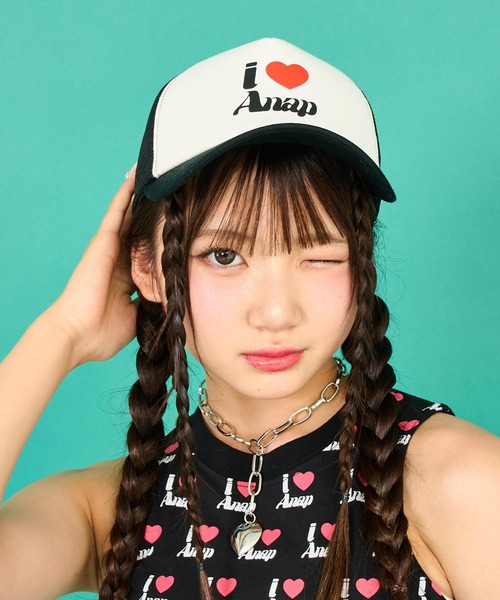 ANAP GｉRL（アナップガール）の「ILOVE ANAP メッシュキャップ（キャップ・キッズ・レッド/ブラック・FREE）」の6枚目の写真