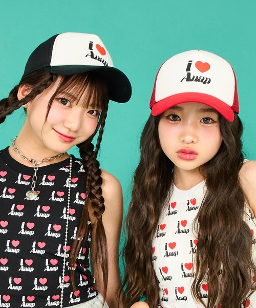 ANAP GｉRL（アナップガール）の「ILOVE ANAP メッシュキャップ（キャップ・キッズ・レッド/ブラック・FREE）」の4枚目の写真