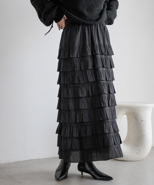 フリル付き黒スカート フリル付き黒スカート 【公式通販】