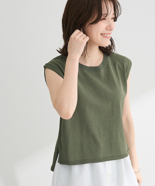 Petit fleur（プチフルール）の「・Petit Fleur ノースリリネンライクニット（タンクトップ・レディース・ライトベージュ/カーキ/ボルドー/チャコールグレー・FREE）」の4枚目の写真