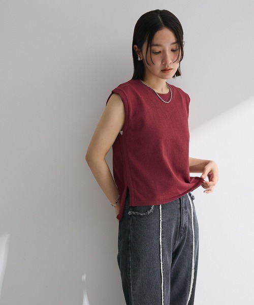 Petit fleur（プチフルール）の「・Petit Fleur ノースリリネンライクニット（タンクトップ・レディース・ライトベージュ/カーキ/ボルドー/チャコールグレー・FREE）」の10枚目の写真