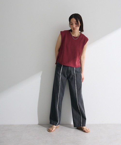 Petit fleur（プチフルール）の「・Petit Fleur ノースリリネンライクニット（タンクトップ・レディース・ライトベージュ/カーキ/ボルドー/チャコールグレー・FREE）」の6枚目の写真