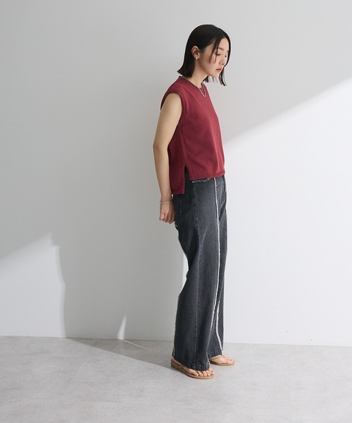 Petit fleur（プチフルール）の「・Petit Fleur ノースリリネンライクニット（タンクトップ・レディース・ライトベージュ/カーキ/ボルドー/チャコールグレー・FREE）」の7枚目の写真