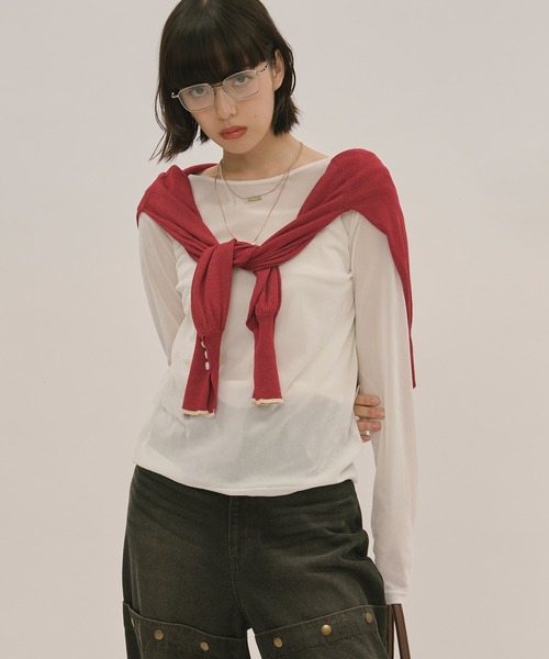 loin nuit(ロワンニュイ)の「sheer color scheme cardigan / シアーカラースキームカーディガン(カーディガン/ボレロ・レディース・レッド/ネイビー/グレー・FREE)」の4枚目の写真