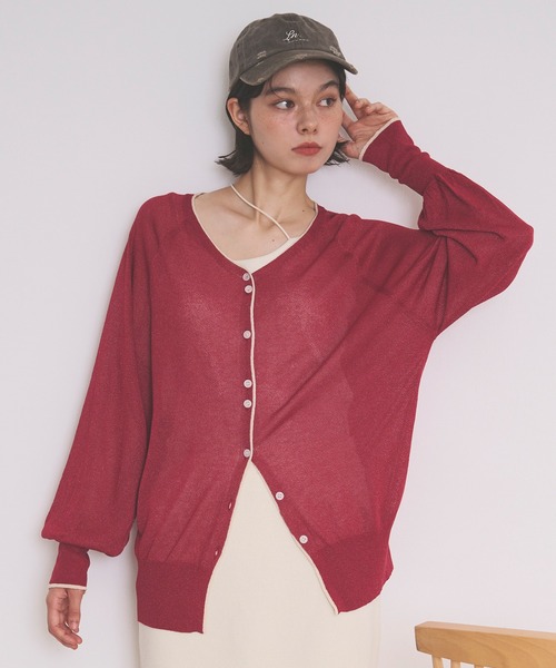 loin nuit(ロワンニュイ)の「sheer color scheme cardigan / シアーカラースキームカーディガン(カーディガン/ボレロ・レディース・レッド/ネイビー/グレー・FREE)」の15枚目の写真