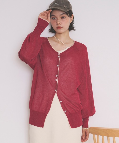 loin nuit(ロワンニュイ)の「sheer color scheme cardigan / シアーカラースキームカーディガン(カーディガン/ボレロ・レディース・レッド/ネイビー/グレー・FREE)」の16枚目の写真