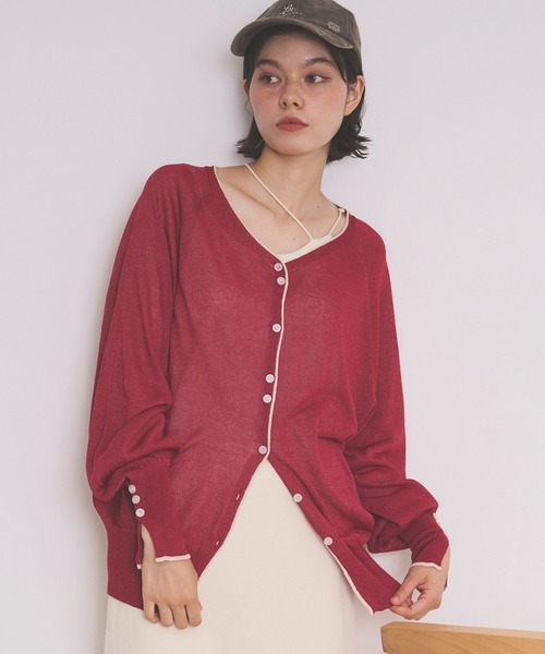 loin nuit(ロワンニュイ)の「sheer color scheme cardigan / シアーカラースキームカーディガン(カーディガン/ボレロ・レディース・レッド/ネイビー/グレー・FREE)」の17枚目の写真