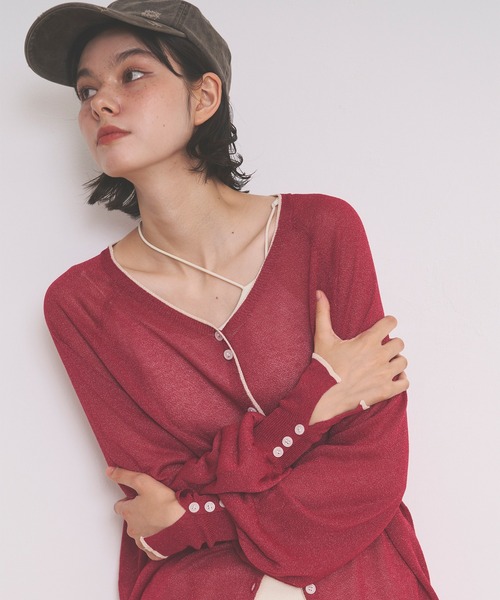 loin nuit(ロワンニュイ)の「sheer color scheme cardigan / シアーカラースキームカーディガン(カーディガン/ボレロ・レディース・レッド/ネイビー/グレー・FREE)」の20枚目の写真