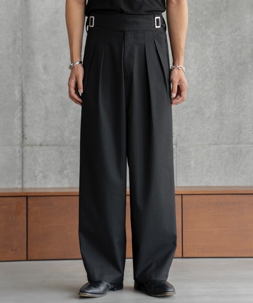 sinss】2タッグワイドストレートストライプスラックス M