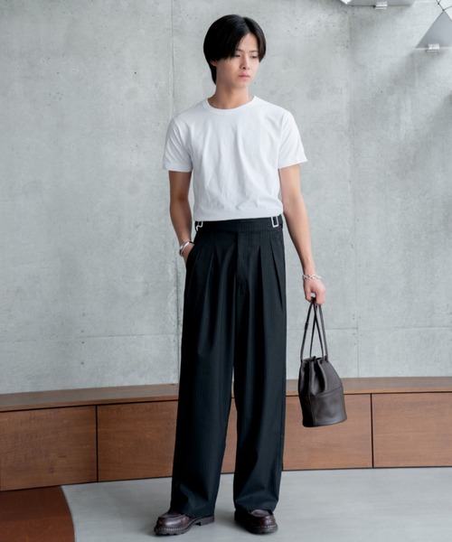 sinss スラックス stripe slacks SINSS スラックス Two tuck wide straight stripe slacks / 2