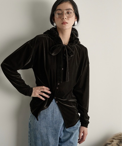 THE YOn（ザヨン）の「ベロアフーディーカーディガン（Tシャツ/カットソー・レディース・ピンク/キャメル/オートミール/ダークブラウン・FREE）」の16枚目の写真