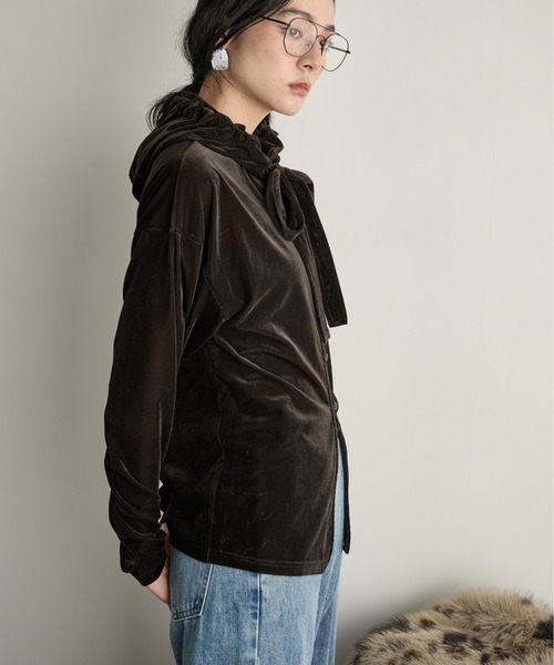 THE YOn（ザヨン）の「ベロアフーディーカーディガン（Tシャツ/カットソー・レディース・ピンク/キャメル/オートミール/ダークブラウン・FREE）」の20枚目の写真