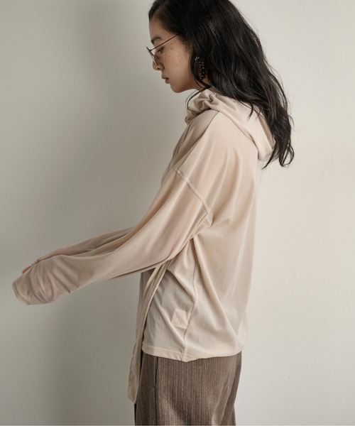 THE YOn（ザヨン）の「ベロアフーディーカーディガン（Tシャツ/カットソー・レディース・ピンク/キャメル/オートミール/ダークブラウン・FREE）」の6枚目の写真