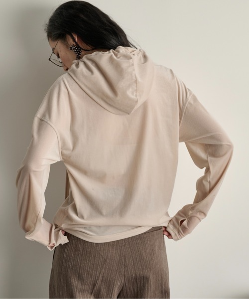 THE YOn（ザヨン）の「ベロアフーディーカーディガン（Tシャツ/カットソー・レディース・ピンク/キャメル/オートミール/ダークブラウン・FREE）」の7枚目の写真