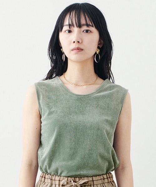 MEDE19F（メデジュウキュウ）の「ＢＲＡＮＤ　ＮＥＷ　ＭＩＸ　ＳＴＹＬＥ　シアーベロアの２ーＷＡＹノースリーブトップス（タンクトップ・レディース・グレー/アイボリー/グリーン・3L/LL/L/M/S）」の3枚目の写真