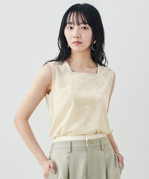 MEDE19F（メデジュウキュウ）の「ＢＲＡＮＤ　ＮＥＷ　ＭＩＸ　ＳＴＹＬＥ　シアーベロアの２ーＷＡＹノースリーブトップス（タンクトップ・レディース・グレー/アイボリー/グリーン・3L/LL/L/M/S）」の2枚目の写真