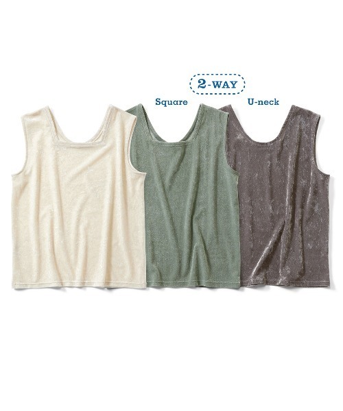 MEDE19F（メデジュウキュウ）の「ＢＲＡＮＤ　ＮＥＷ　ＭＩＸ　ＳＴＹＬＥ　シアーベロアの２ーＷＡＹノースリーブトップス（タンクトップ・レディース・グレー/アイボリー/グリーン・3L/LL/L/M/S）」の6枚目の写真